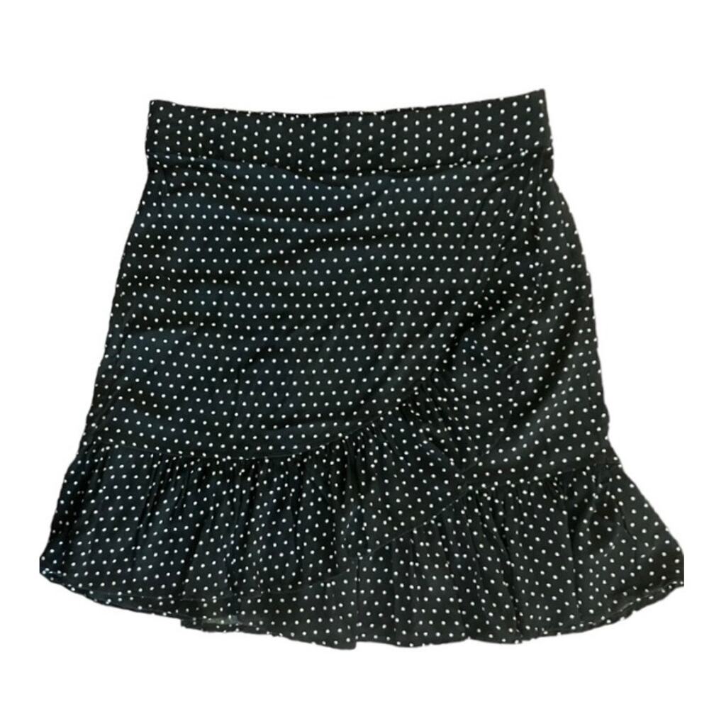 Jane and Delancey Women's Black Polka Dot Ruffled Hem Retro Rock Mini Skirt SZ L
